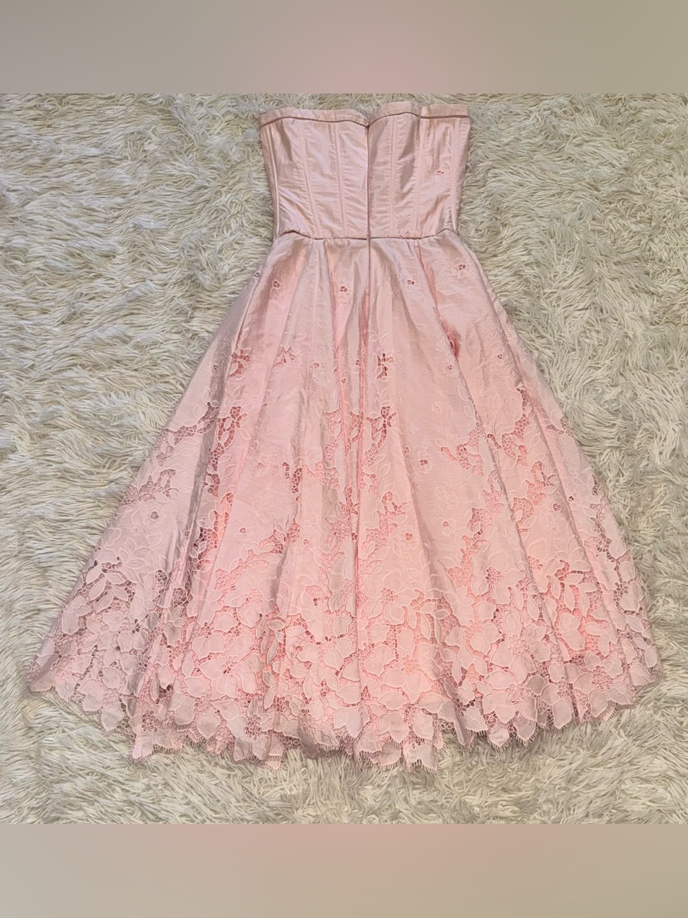 NEW HOUSE OF CB Belissa Strapless Broderie Anglaise Midi Pink Dress sz XS - Picture 8 of 11